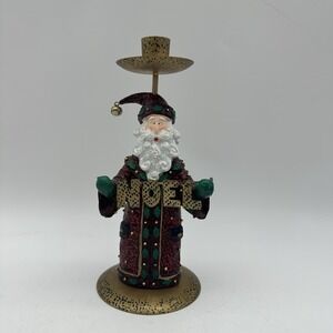 Vintage Kmart Santa Claus Taper Candle  Holder Noel Resin Brass 9" Christmas